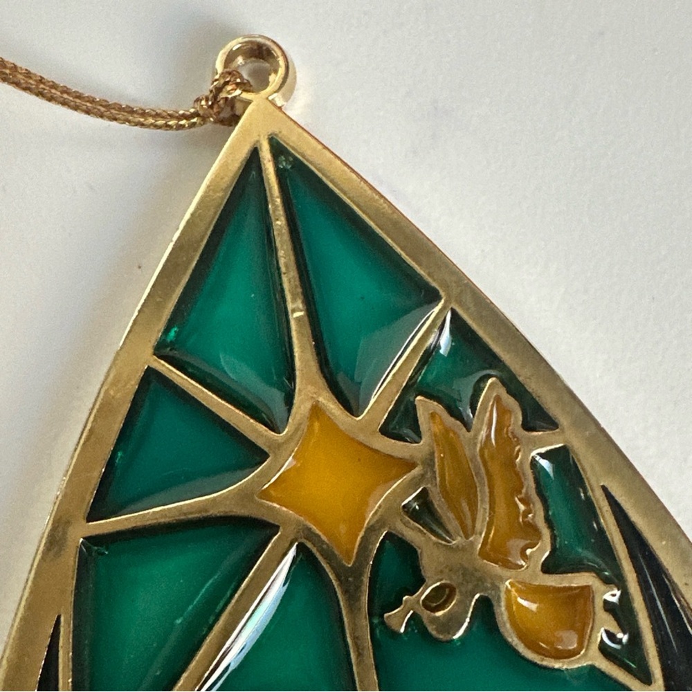 (2) Holy Family Stained Glass Window Teardrop Shape Gold Tone Xmas Ornament - Picture 9 of 15
